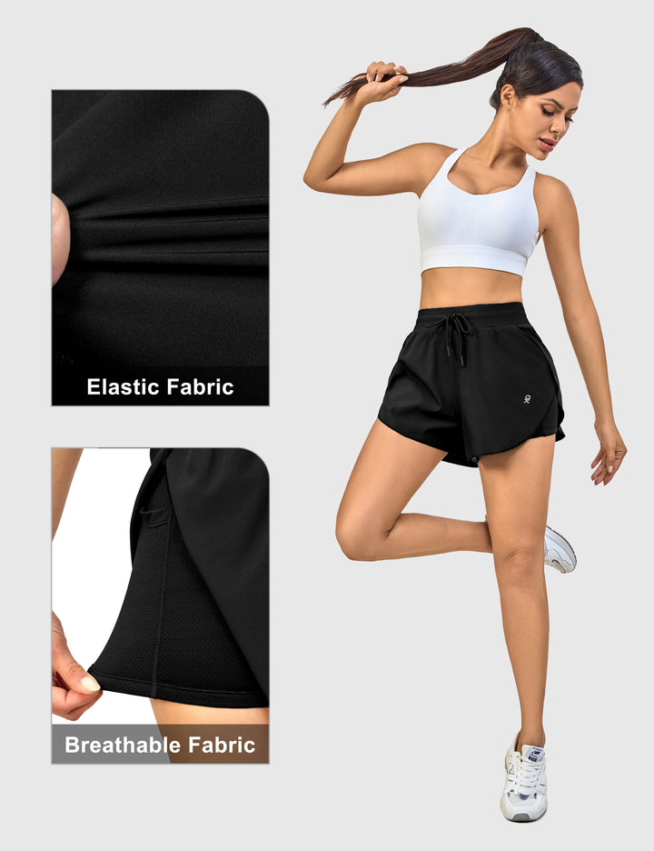 Women's 2 in 1 Running Shorts, Athletic Gym Shorts with Pockets MP-US-DK