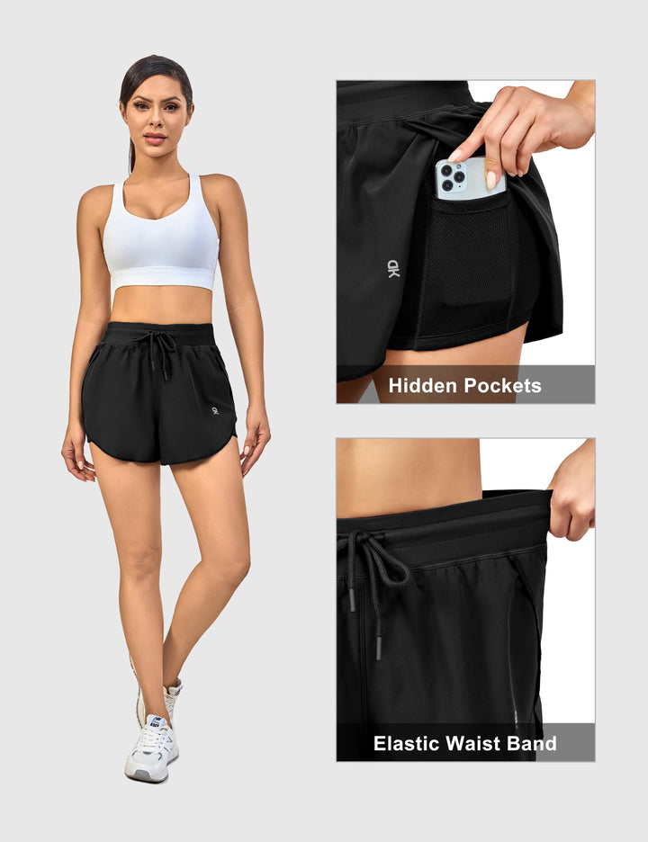 Women's 2 in 1 Running Shorts, Athletic Gym Shorts with Pockets MP-US-DK