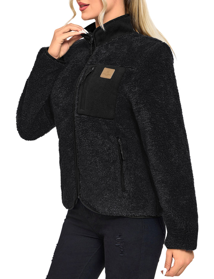 Women's Winter Hoodies Sherpa Fleece Jacket Warm Zip Up Outerwear MP-US-DK