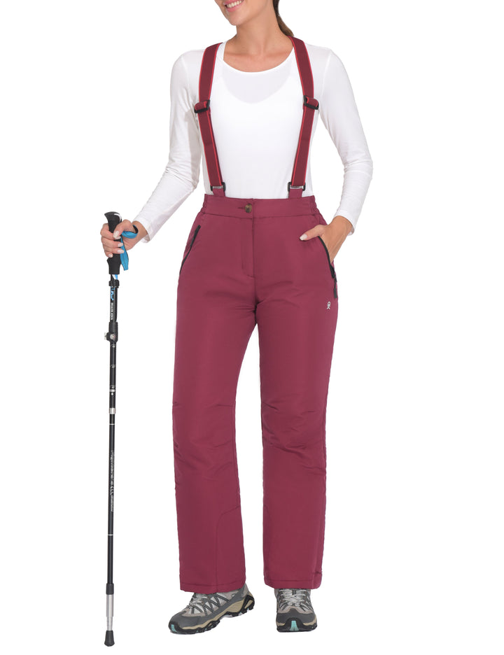 Women's Water Resistant Ski Bibs Insulated Snow Pants with Detachable Suspenders MP US-DK