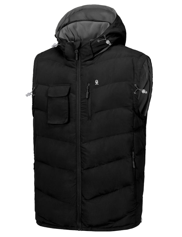 Men's Reversible Fleece Puffy Vest Warm Sleeveless Puffer Jacket with Removable Hood MP-US-DK