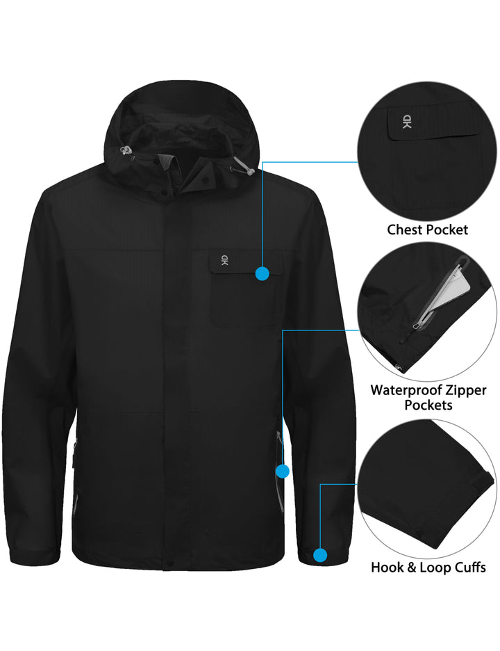 Men's Lightweight Waterproof Rain Jacket Coat,  Windbreaker with Hood MP-US-DK