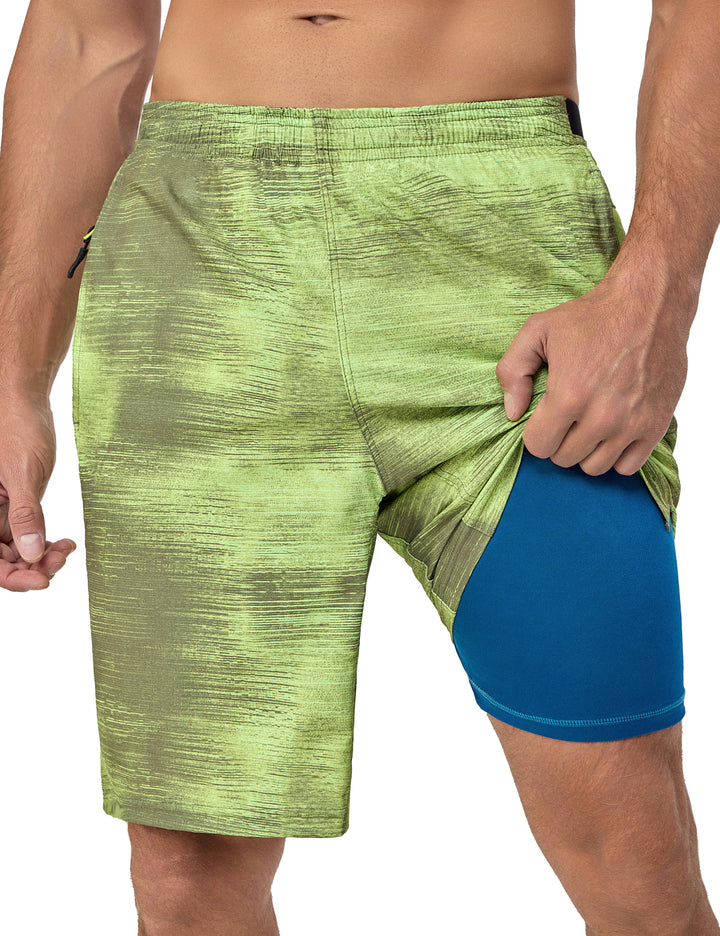 Men's Quick Dry Swim Trunks 9 Inch Stretch Board Shorts with Compression Liner MP-US-DK