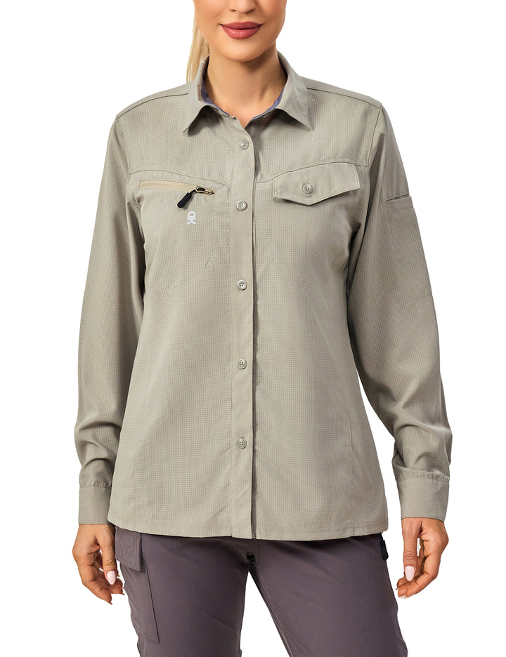 Womens UPF 50+ UV Protection Breathable Long Sleeve Hiking Shirt MP-US-DK