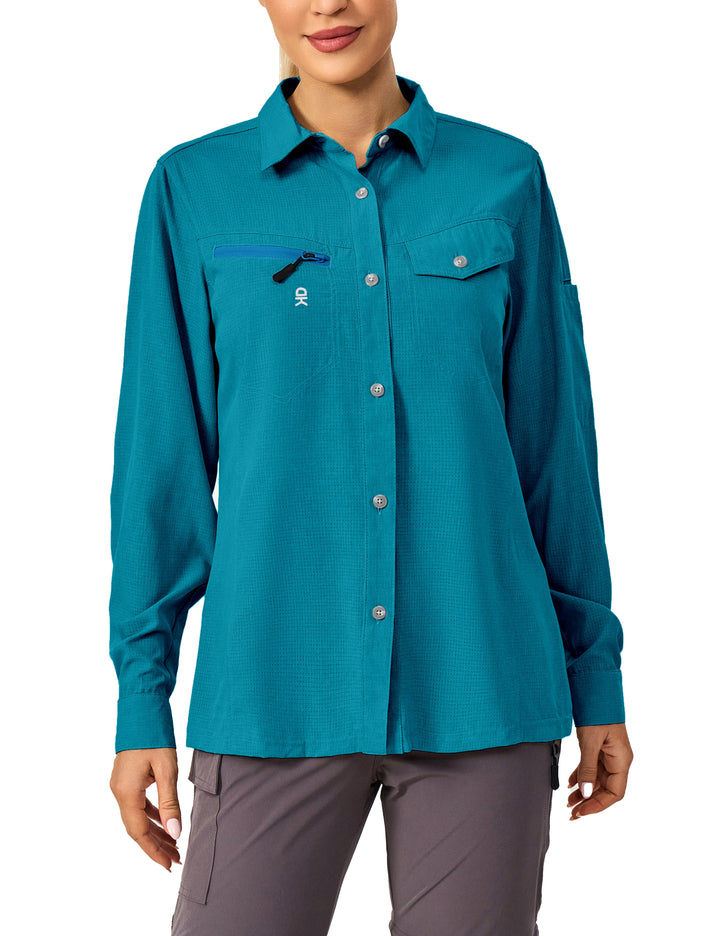 Womens UPF 50+ UV Protection Breathable Long Sleeve Hiking Shirt MP-US-DK