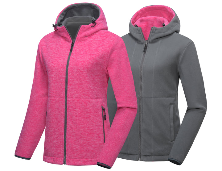 Women's Double Thick Warm Fleece Reversible Hooded Thermal Winter Hiking Ski Travel Jacket YZF US-DK