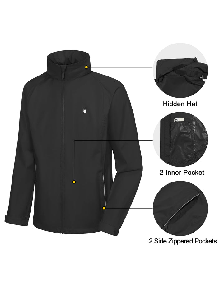 Men's Lightweight Waterproof Rain Jacket Raincoat with Packable Hood YZF US-DK