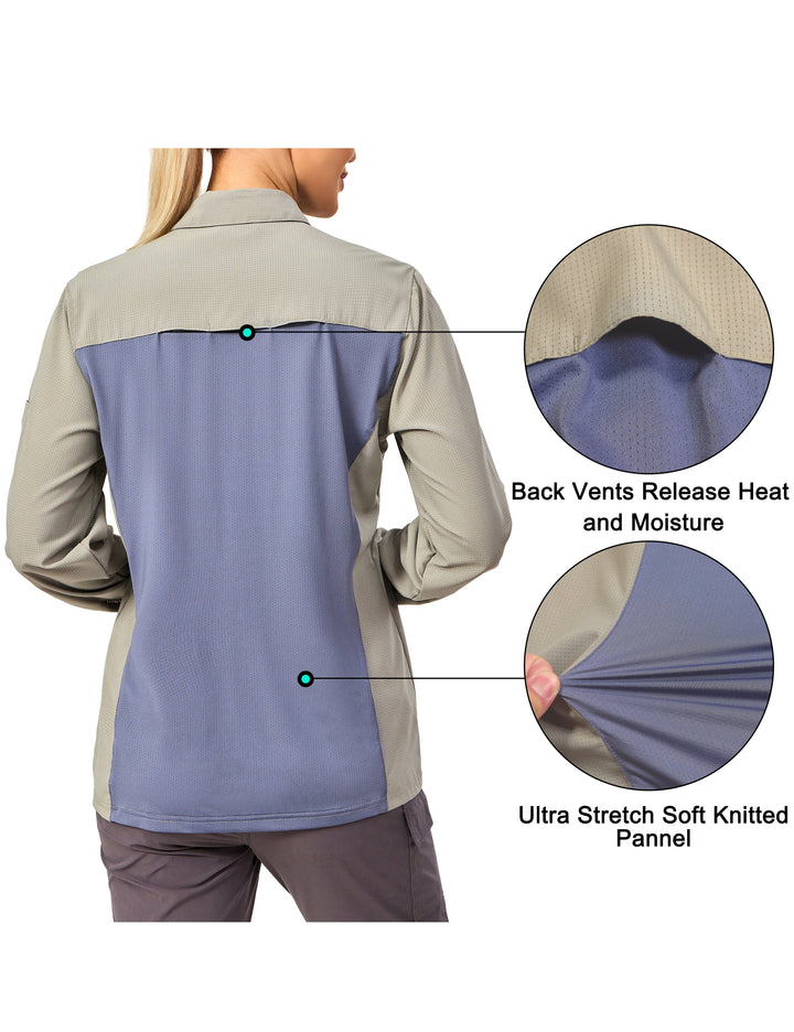 Womens UPF 50+ UV Protection Breathable Long Sleeve Hiking Shirt MP-US-DK