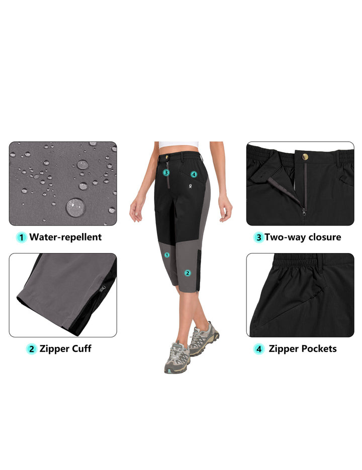 Women's Quick Dry Capri 3/4 Hiking Water-Resistant Pants Golf Casual MP-US-DK