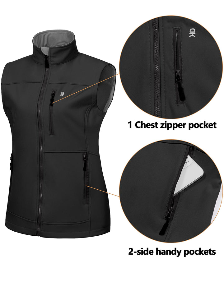 Women's Lightweight Softshell Vest Outerwear with Fleece Lined MP-US-DK
