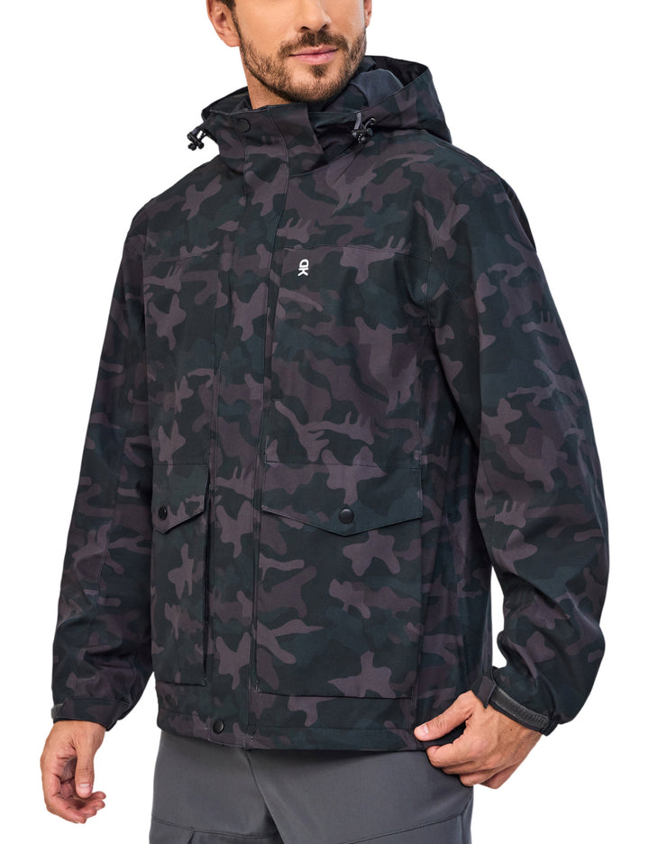 Men's Rain Jacket Detachable Hooded Jackets Waterproof Hiking Windbreaker MP-US-DK