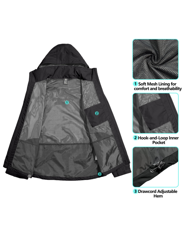 Men's Waterproof Hooded Hiking Travel Rain Shell Jacket YZF US-DK