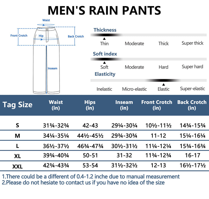 Men's Waterproof Lightweight Rain Hiking Golf Pants MP US-DK