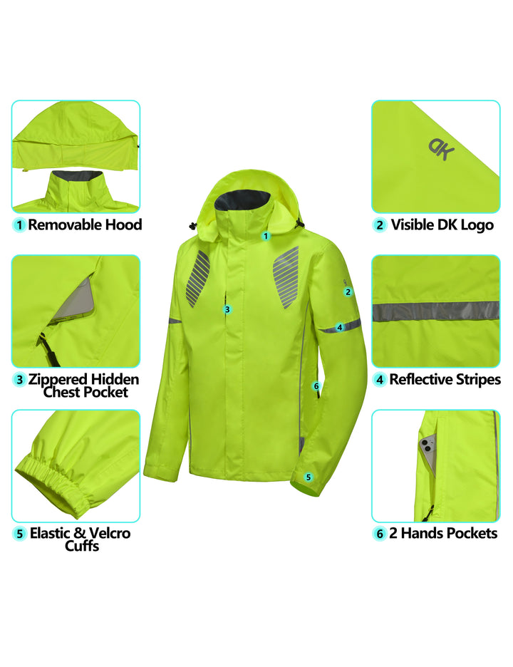 Men's Waterproof Reflective Packable Rain Jacket YZF US-DK