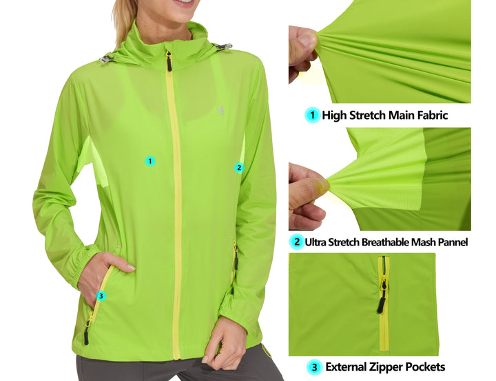 Women's UPF 50+ Lightweight Packable Running Jacket MP US-DK