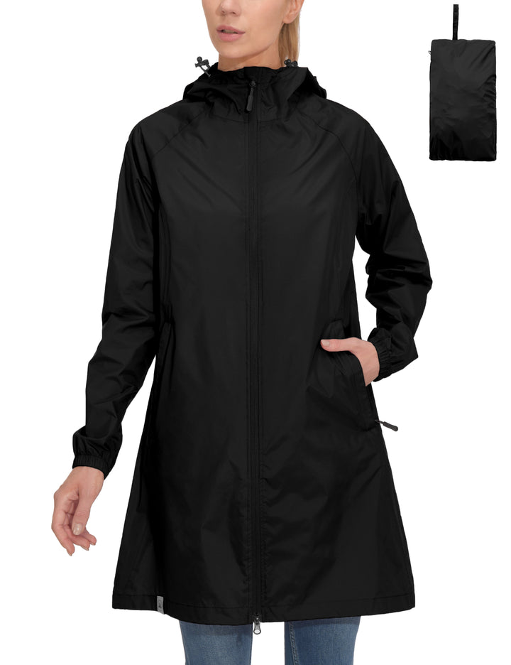 Women's Waterproof Packable Hooded Long Rain Jacket MP US-MP