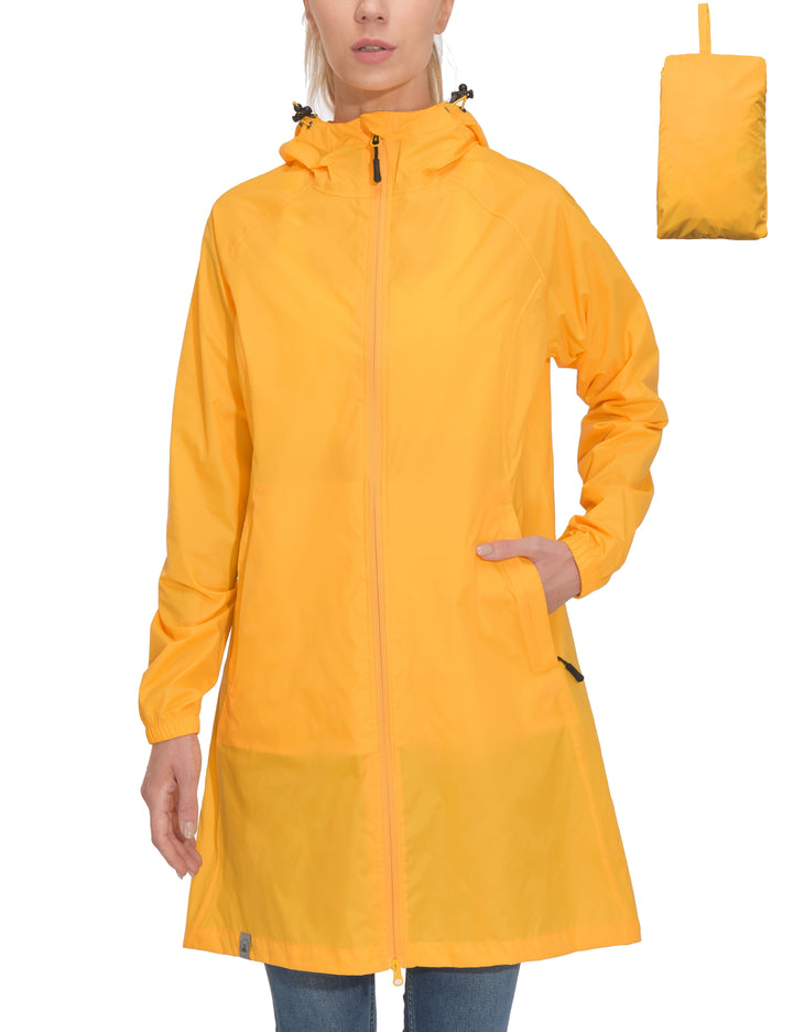 Women's Waterproof Packable Hooded Long Rain Jacket MP US-MP