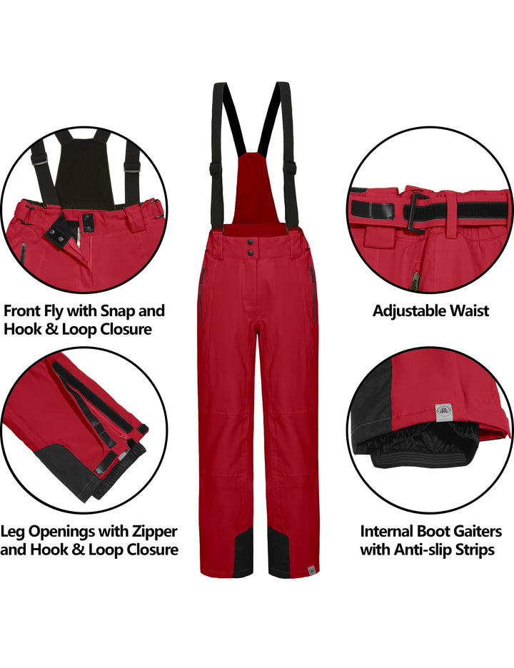 Women's Waterproof Windproof Ski Detachable Bib Pants MP US-MP